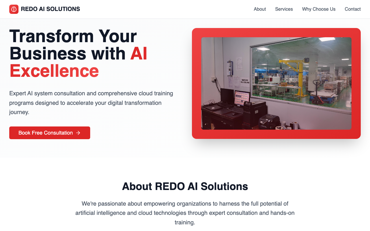 REDO AI Solutions homepage: Transform Your Business with AI Excellence